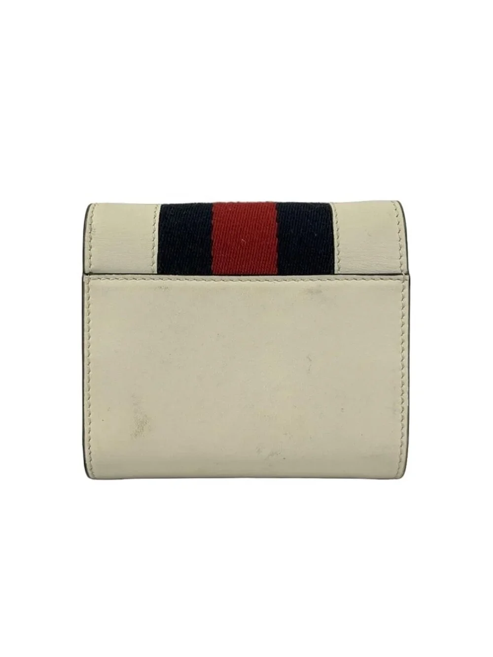 Gucci Trifold Wallet Sylvie Ivory Dark Navy Red Leather - Picture 2 of 5
